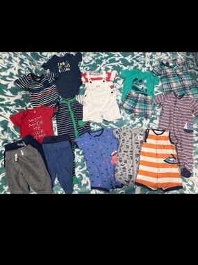 INFANT BABY BOY CLOTHES BUNDLE SIZE 6-9m 9m CARTER’S SUMMER OUTFITS SLEEPERS